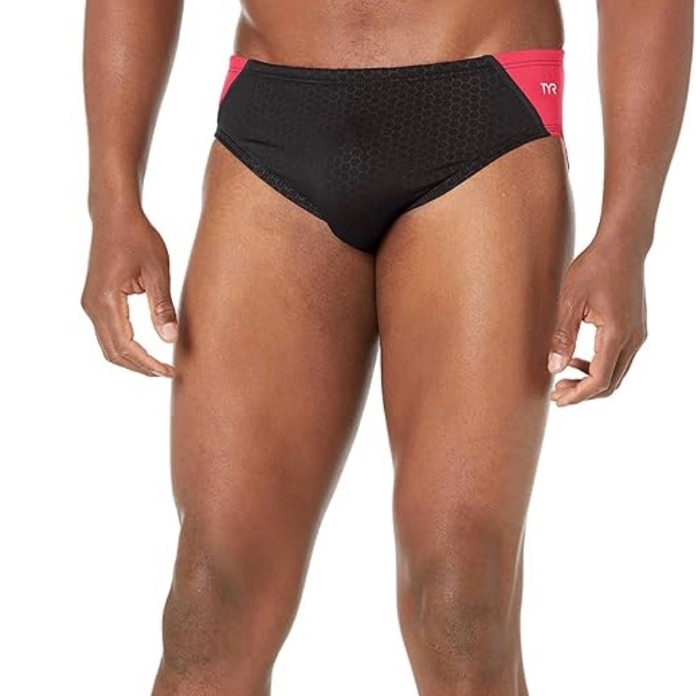 TYR Black Swim Briefs with Red Panels